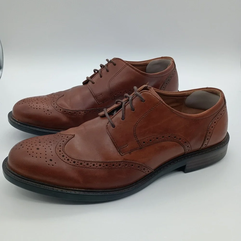 Johnston & Murphy Mens 12M Brown Leather Wingtip Oxford Brogue Shoes‎